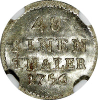 German States SAXONY-ALBERTINE 1756 FWoF 1/48 Thaler NGC MS63 KM# 883 (091)