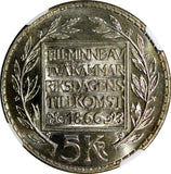 SWEDEN Silver 1966 U 5 Kronor NGC MS65 Constitution Reform 1 YEAR TYPE KM#839(6)