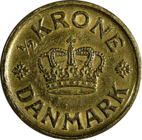 DENMARK Christian X Aluminum-Bronze 1924 HCN GJ 1/2 Krone XF KM# 831.1 (20 744)