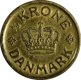DENMARK Christian X Aluminum-Bronze 1924 HCN GJ 1/2 Krone XF KM# 831.1 (20 744)