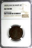 HAITI Copper 1829//AN 26  2 Centimes NGC AU50 BN KM# A22 (023)