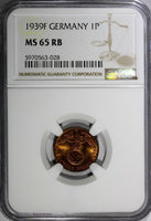 Germany-Third Reich Bronze 1939 F 1 Reichspfennig NGC MS65 RB TOP GRADED KM89(8)