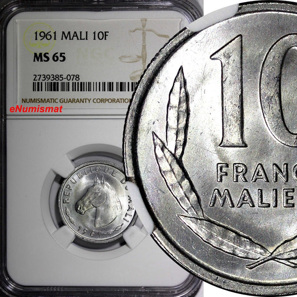 MALI Aluminium 1961 10 Francs Maliens NGC MS65 Horse Head KM# 3 (078)