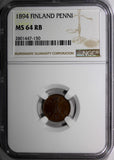 FINLAND Aleksandr III Copper 1894 1 Penni NGC MS64 RB LAST DATE  KM# 10 (150)