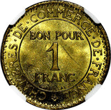 FRANCE Aluminum-Bronze 1923 1 Franc NGC MS64 GAD-468 KM# 876 (062)