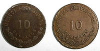 Mexico-Revolutionary OAXACA Copper LOT OF 2 COINS 1915  10 Centavos High Grade