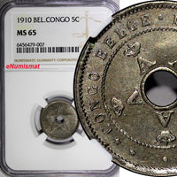 Belgian Congo Albert I 1910 5 Centimes NGC MS65 1st Year Type KM# 17 (007)