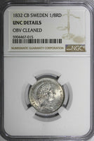 SWEDEN Carl XIV Johan Silver 1832 CB 1/8 Riksdaler NGC UNC DETAILS KM# 626 (015)