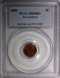 Swiss Cantons GENEVA Copper 1840 1 Centime PCGS MS64 RD RED !!! KM# 130 (909)