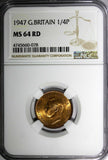 Great Britain George VI Bronze 1947 Farthing NGC MS64 RD FULL RED  KM# 843 (078)