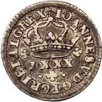 Portugal John V Silver ND (1706-50) New World Pr80 Reis, LXXX; Tostao KM# 177