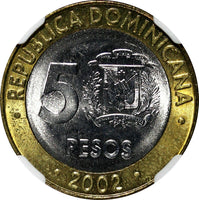 Dominican Republic Sánchez 2002 5 Pesos Magnetic NGC MS67 TOP GRADED KM# 89 (1)