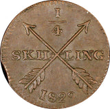 SWEDEN Carl XIV Johan Copper 1829 1/4 Skilling 26 mm XF KM# 595 (21 349)