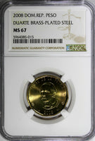 Dominican Republic 2008 1 Peso NGC MS67 Juan Pablo Duarte TOP GRADED KM#80.2(5)