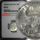 Hungary Silver 1870 KB 20 Krajczar NGC MS62 ONE GRADED HIGHEST RARE KM#452.1/003