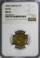Great Britain George VI Brass 1944 3 Pence NGC MS63 KM# 849 (032)