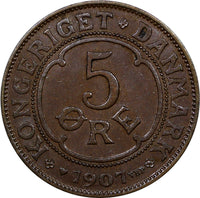 Denmark Frederik VIII Bronze 1907 VBP; GJ  5 Ore aUNC Condition KM# 806 (9755)
