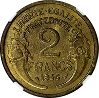 France Aluminum-Bronze 1936 2 Francs NGC MS63 TOP GRADED BY NGC KM# 886 (099)