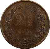 Netherlands Wilhelmina Bronze 1880 2-1/2 Cent aUNC/UNC  Condition KM# 108.1 (99)