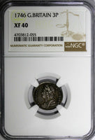 Great Britain George II Silver 1746 3 Pence Maundy NGC XF40 KM# 569 (055)