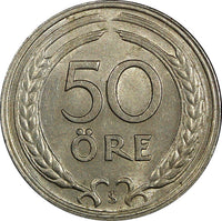 Sweden Gustaf V Nickel-Bronze 1946 TS 50 Ore  High Grade KM# 796 (22 010)