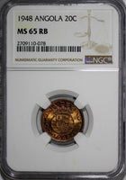 Angola Bronze 1948 20 Centavos NGC MS65 RB 300th Anniversary Revolution KM#71(8)