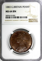 Great Britain Victoria Bronze 1883 1 Penny NGC MS64 BN TOP GRADED KM# 755 (005)