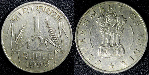 India-Republic Nickel 1956 (B) 1/2 Rupee  KM# 6.3 (23 744)