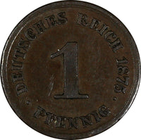 Germany - Empire Wilhelm I Copper 1875 E 1 Pfennig XF SCARCE KM# 1 (19 627)