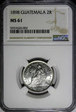 Guatemala Silver 1898 2 Reales NGC MS61 KM# 167  (002)