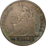 Guatemala Silver 1895 H 2 Reales 24 mm Heaton Mint Nice Toned KM# 167 (22 650)