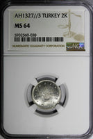 Turkey Mehmed V Silver AH1327//3 (1911) 2 Kurush NGC MS64 Toned KM# 749 (038)