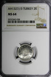 Turkey Mehmed V Silver AH1327//3 (1911) 2 Kurush NGC MS64 Toned KM# 749 (038)