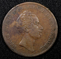 Sweden Oscar I Copper 1850 2 Skilling Banco 33.5 mm Mintage-81,000 KM#664 (563)