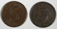 ESTONIA Bronze LOT OF 2 COINS 1931 5 Senti 23.3mm KM# 11 (19 568)