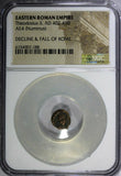 EASTERN ROMAN Theodosius II AD 402-450 AE4  NUMMUS / Cross within wreath NGC (8)
