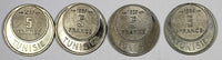 Tunisia Copper-Nickel LOT OF 4 COINS 1954-1957 5 Francs UNC/BU KM# 277 (20 802)