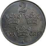 Sweden Gustaf V Iron 1950 2 Öre Last Year Type Unc KM# 811 (855)