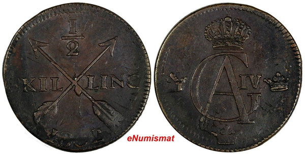 Sweden Gustaf IV 1802 1/2 Skilling Overstruck on 1 Ore 1730-1769 KM# 565 (294)