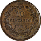 Italy Vittorio Emanuele II Copper 1866 H 10 Centesimi Birmingham KM# 11.3 (329)