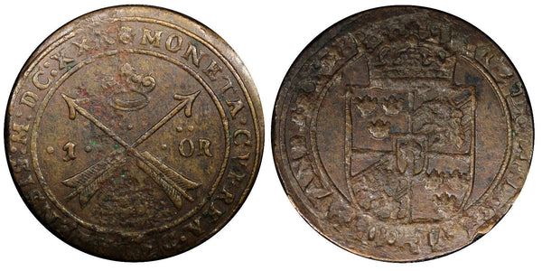Sweden Gustav II Adolf Copper 1630 1 Ore  SATER MINT  41mm KM# 115 (22 457)