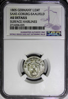 Germany SAXE-COBURG-SAALFELD Silver 1805 1/24 Thaler NGC AU DET RARE KM130 (025)