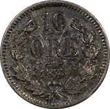 Sweden Oscar II Silver 1873 ST 10 Ore Mintage-635 440 SCARCE KM# 727 (20 864)