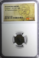 BYZANTINE EMPIRE Justinian I. AD 527-565.Pentanummium (5 Nummi) GRADED NGC (8)