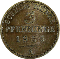 German States PRUSSIA Wilhelm I 1865 A 3 Pfennig Berlin Mint aUNC KM#482(14 897)