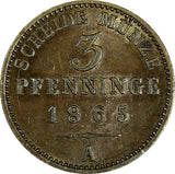 German States PRUSSIA Wilhelm I 1865 A 3 Pfennig Berlin Mint aUNC KM#482(14 897)