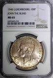 Luxembourg Charlotte Silver 1946 100 Francs NGC MS65 John the Blind KM# 49 (033)