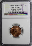 Portugal Carlos I Bronze 1899 5 Reis NGC UNC DETAILS Nice Red KM# 530 (091)