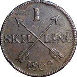 SWEDEN COPPER 1802  1 SKILLING OVERSTRUCK ON 2 ORE S.M. 1743-1768  KM#566 (3055)