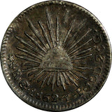 MEXICO Silver 1862/1 Go YF  1/2 Real OVERDATE "2/1" Guanajuato Mint KM# 370.7